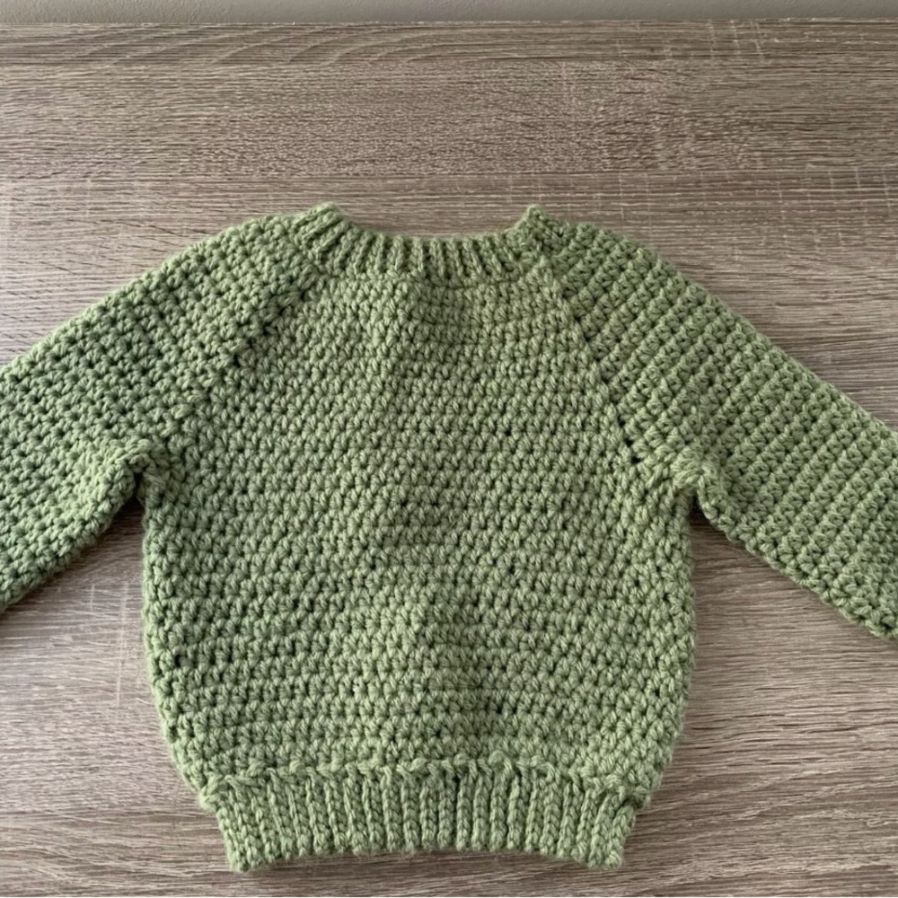 Handmade Crochet Pullover Baby Sweater Made By Me Olive Green Size 3-6 months